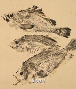 JAPANESE FISH PRINT HANGING SCROLL JAPAN ORIGINAL PICTURE Rubbing f831