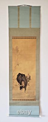 Japanese antique hanging scroll Famous Japanese painter Ryoka Grazing picture