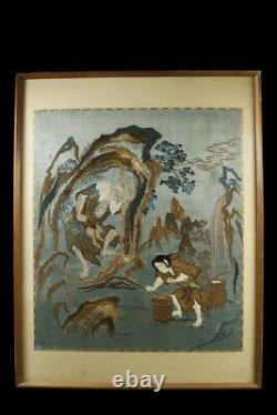 Rare Japanese Antique Embroidery Picture Edo Era Framed